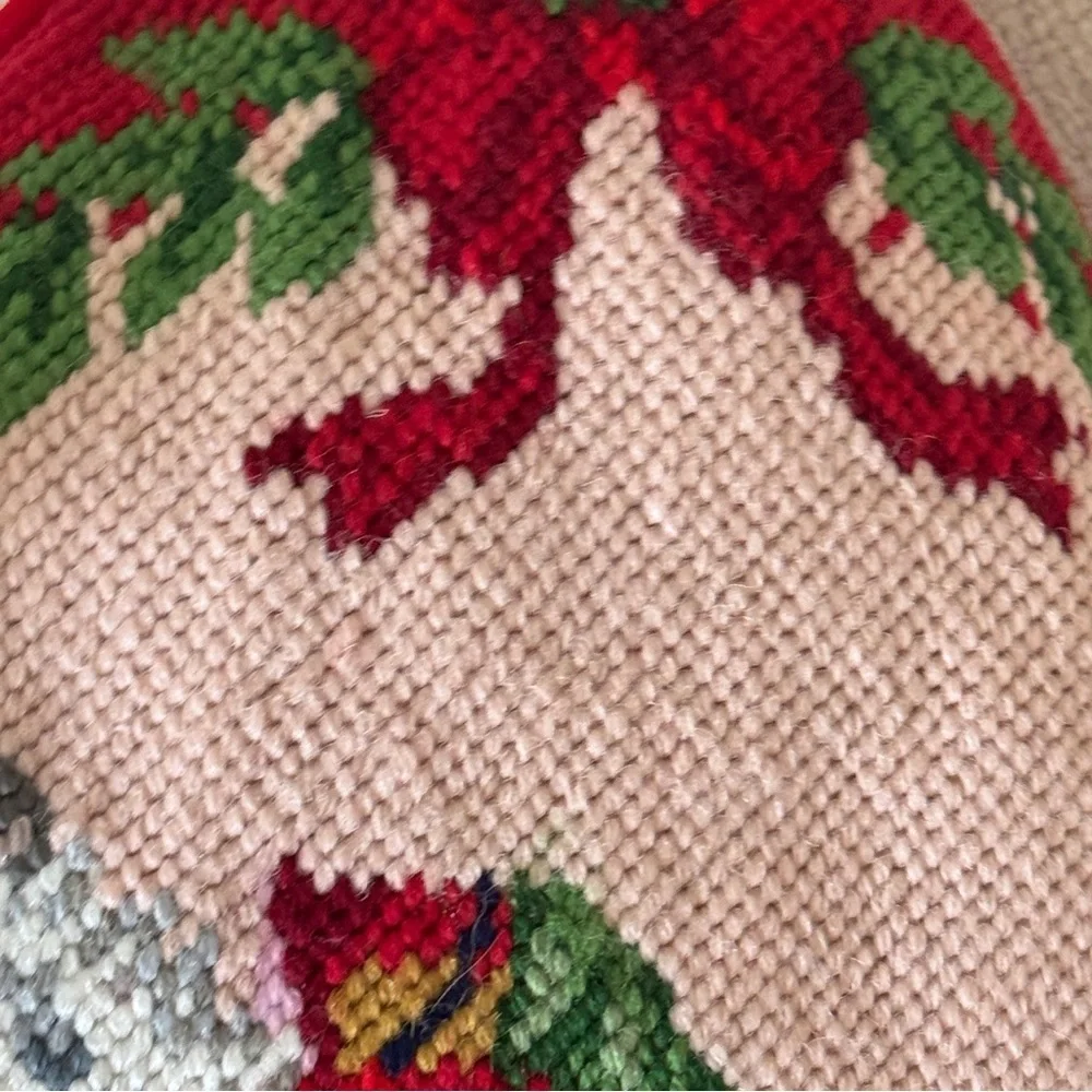 Handmade Needlepoint pillow santa claus St. Nick christmas velvet square bows